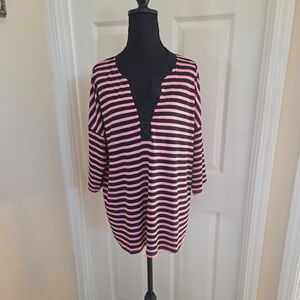 Sew In Love Pink and Black Striped Top Relaxed Fit Everyday Vacation Size Large